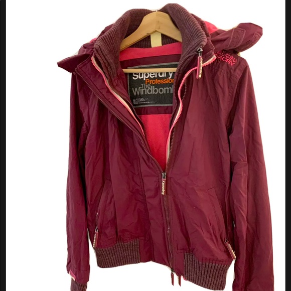 Womens Superdry Jacket Large Burgundy 